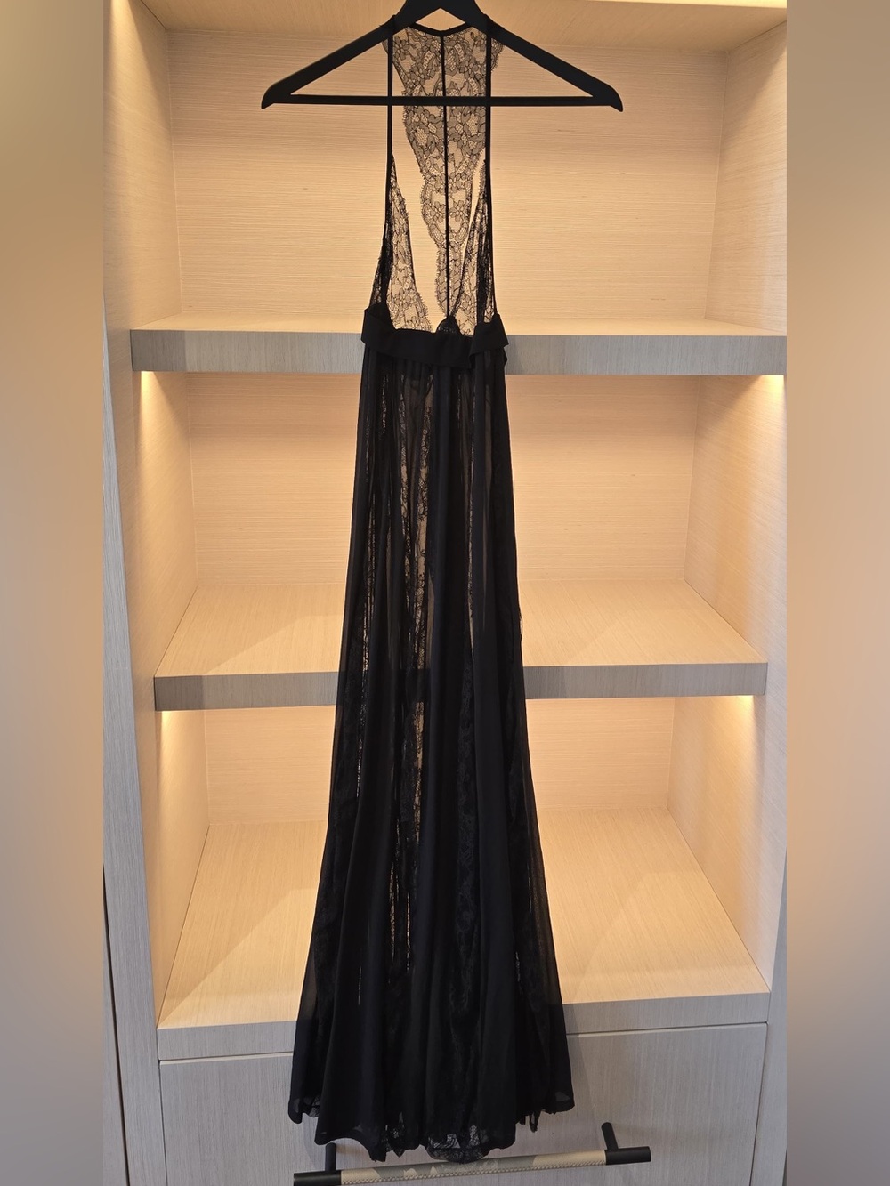 La Perla Black Sheer Lace Halter Gown